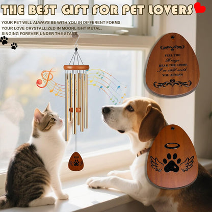 Pet Memorial Wind Chime Gift Set with Bracelet, Wooden Ornament and Sympathy Card, Black&Golden (Golden)