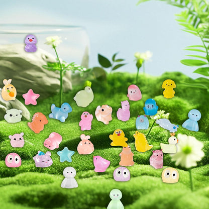 Luminous Mini Resin Animals 200 Pcs Tiny Resin Animals Figurines to Hide Mini Ducks Dinosaurs Glow in Dark for DIY Garden Miniatures Fairy Garden Accessories