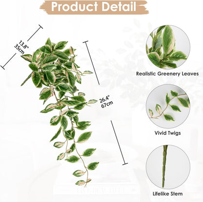 DILATATA Fake Hanging Plants Artificial Hanging Plants 26" Faux Peperomia Hanging Leaves Plants for Wall Shelf Home Indoor Outdoor Decor - 2 Pack