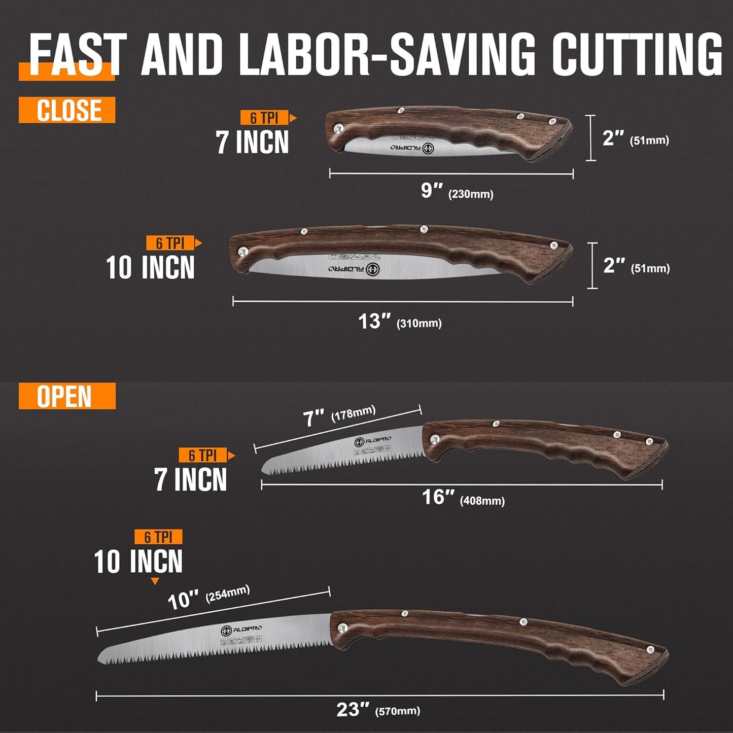 7" Professional Folding Hand Saw - SK5 High Carbon Steel Blade, Ergonomic Wenge Wood Handle, Leather Sheath | Survival Saw for Camping, Bushcraft, Pruning & Tree Trimming with Secure Lock