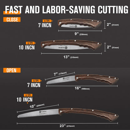 7" Professional Folding Hand Saw - SK5 High Carbon Steel Blade, Ergonomic Wenge Wood Handle, Leather Sheath | Survival Saw for Camping, Bushcraft, Pruning & Tree Trimming with Secure Lock