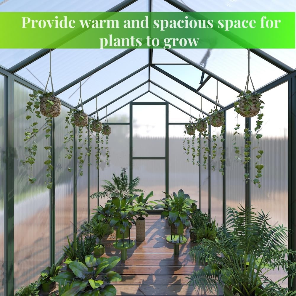 72*72in Greenhouse for Outdoors, Polycarbonate Greenhouse with Stronger Wind Protection and Roof Vent, Walk-in Large Aluminum Sunroom Winter Proof, Green