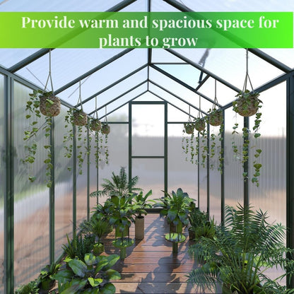 72*72in Greenhouse for Outdoors, Polycarbonate Greenhouse with Stronger Wind Protection and Roof Vent, Walk-in Large Aluminum Sunroom Winter Proof, Green