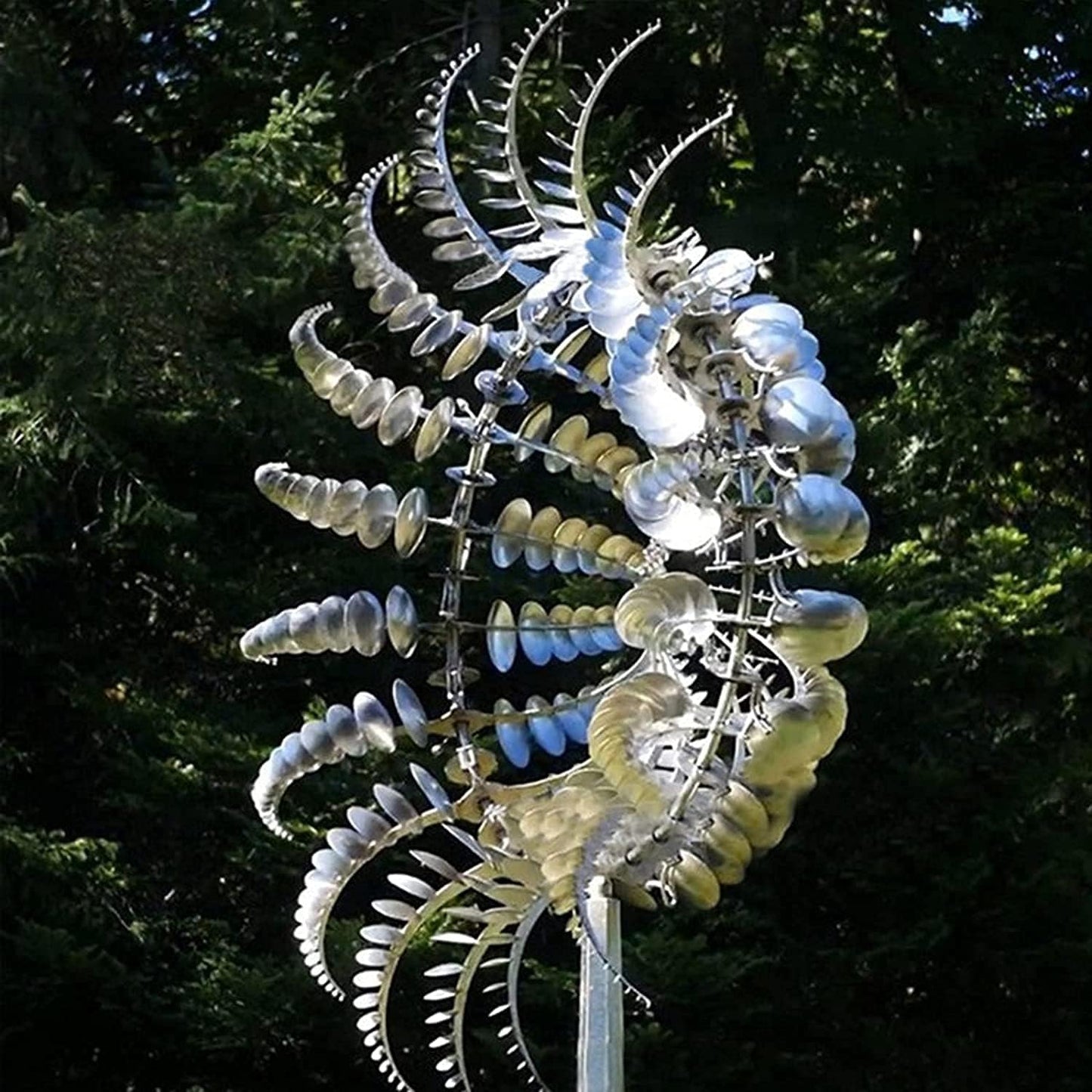 Magical Metal Windmill, Stainless Steel Windmill,Kinetic Metal Wind Spinners Garden Stake, 3D Wind Sculptures Move with The Wind Lawn Solar Wind Catcher Outdoor Patio Garden Decoration (SILVER-2PCS)