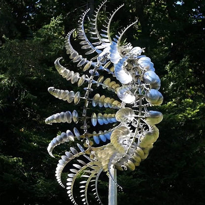 Magical Metal Windmill, Stainless Steel Windmill,Kinetic Metal Wind Spinners Garden Stake, 3D Wind Sculptures Move with The Wind Lawn Solar Wind Catcher Outdoor Patio Garden Decoration (SILVER-2PCS)