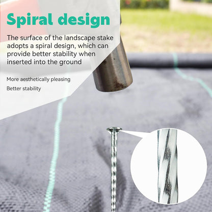 Spiral Landscape Stakes with Gasket, Heavy Duty Galvanized Metal Garden Landscape Stakes Kit for Securing Weed Barrier Fabric, Artificial Turf, Floor Mat and More (6 Inch Stake + Gasket, 300)
