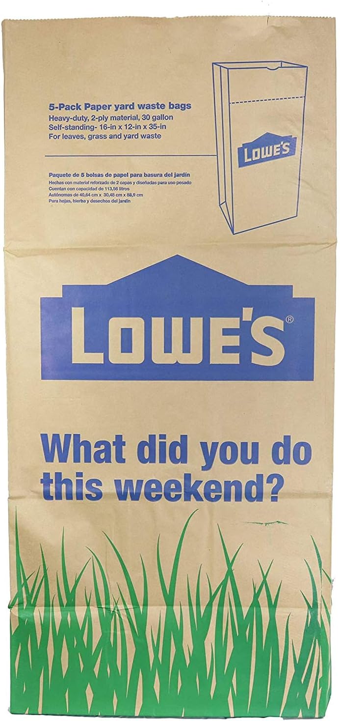 Lowes 30 Gallon Paper Lawn and Leaf Trash Bags, 5 Count (Pack Of 3) 15 Total