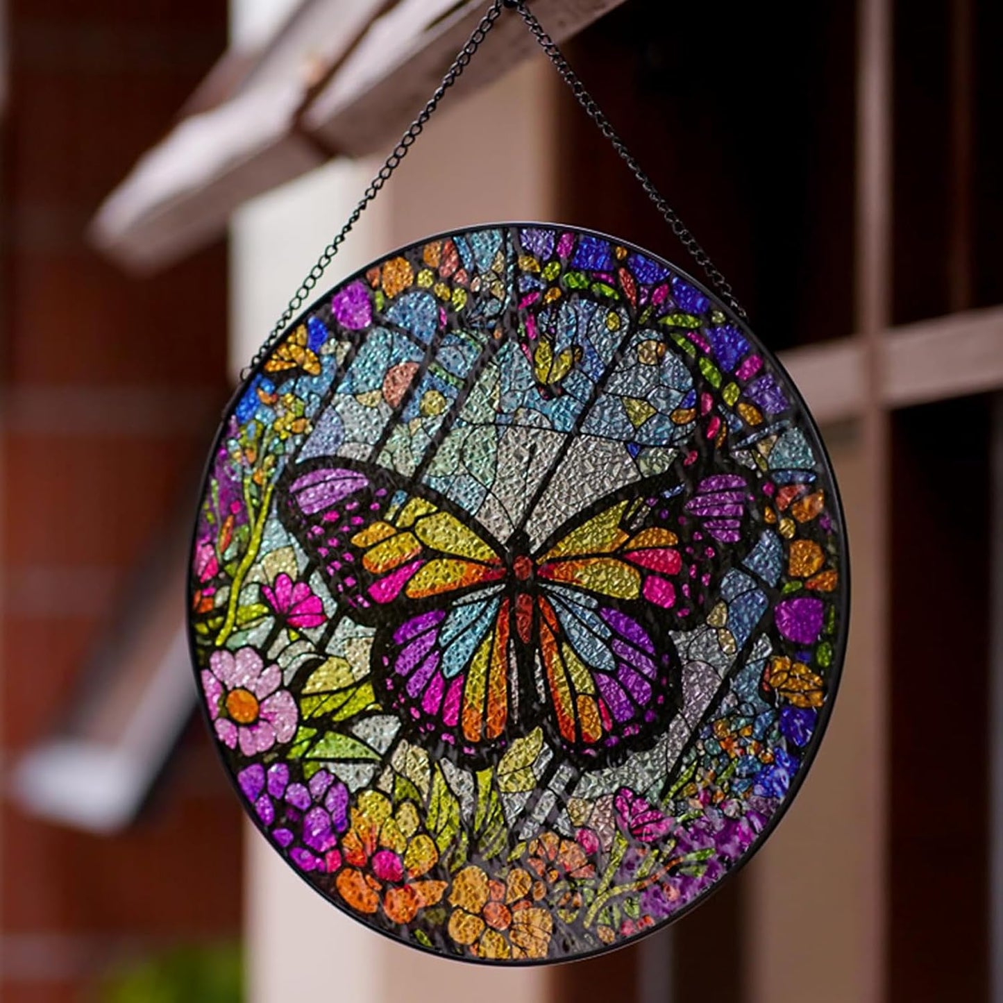 Generic Butterfly Stained Glass Suncatcher Artistic Window Hanging,7.8” Hand-Painted Glass Panel Wall Home Decor,Gift for Women Garden Decor Suncatcher, BL009