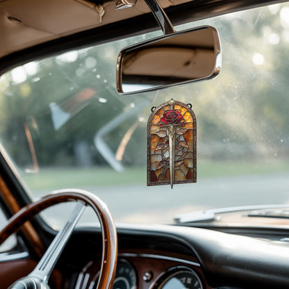 Rose Sword Acrylic Suncatcher Stained Glass Effect Window Car Hanging Christmas Ornament Indoor Outdoor Decor Garden Sun Catcher Panel Gifts for Fantasy Lover for Women Mom Grandma