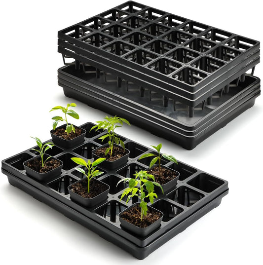 24 Cell Nursery Pots Trays (17"x11"x2") with Plastic Flat Seed Starter Trays, Durable Carrying