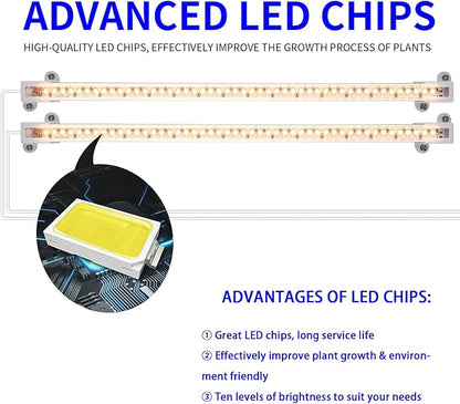 13 Inches Strip Growing Lamp for Indoor Plants, 3500K Full Spectrum LED Grow Light Strips with Auto ON/Off, 3/9/12H Timer & 10 Dimmable Levels for Green House Succulent (2 Head×3 Pack)