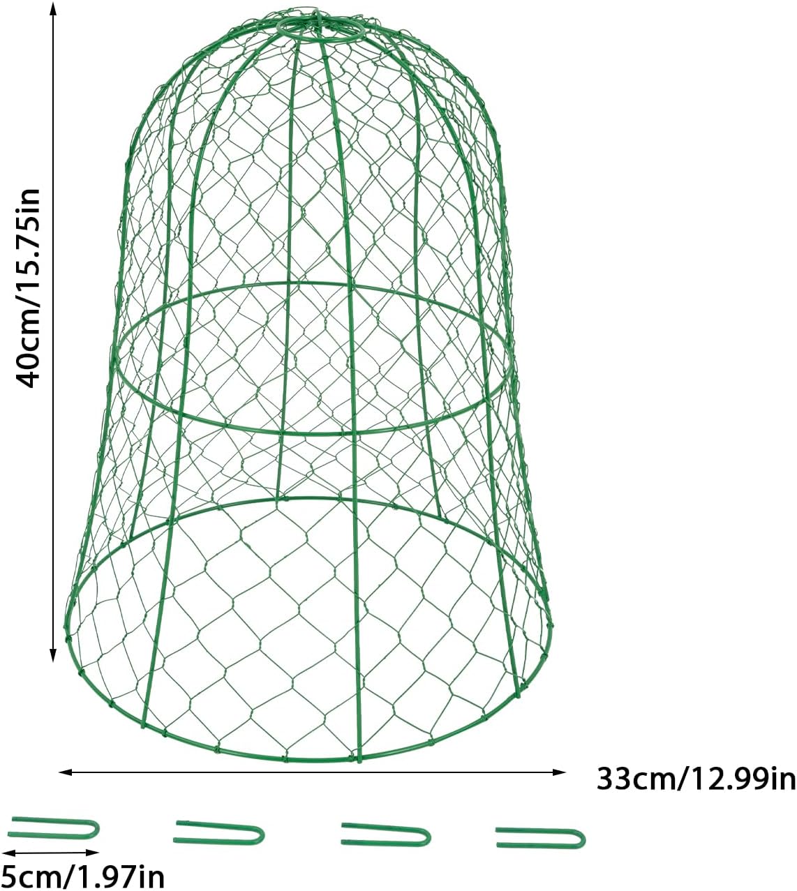 10 PCS Garden Chicken Wire Cloche,13" Diameter x 15.7" Height Large Plant Protector Cover with 40 U-Shaped Ground Nails,Sturdy Metal Cage for Keep Animals Out Garden (Green)