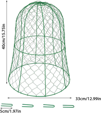 10 PCS Garden Chicken Wire Cloche,13" Diameter x 15.7" Height Large Plant Protector Cover with 40 U-Shaped Ground Nails,Sturdy Metal Cage for Keep Animals Out Garden (Green)