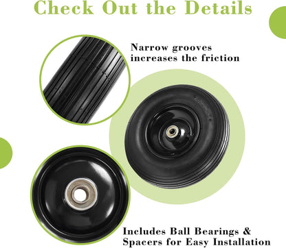 Parts Camp 13" Wheelbarrow Tires and Wheels 4.00-6 Pneumatic Tires with 5/8"&3/4" Bore Hole and 1.75" Centered Hub Wheelbarrow Tire Fit Wheelbarrows/Wagons/Dolly/Trolley/Hand truck(2 Pack)