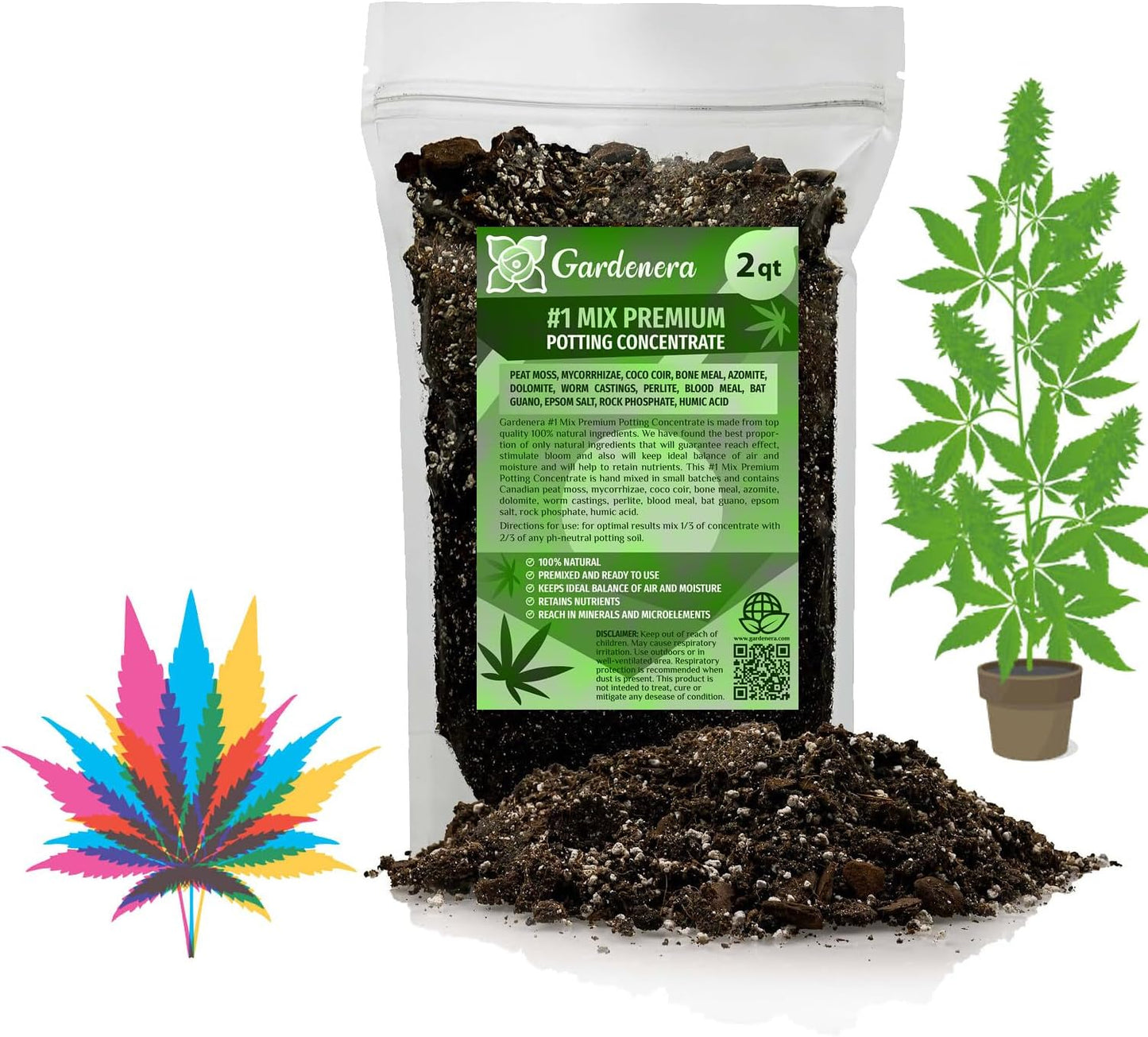 Gardenera Premium JUST-ADD-Water Potting Soil Mix - Optimal Nutrient-Rich Blend for Thriving and HIGH-Yield Herbal Plants - 2 Quart