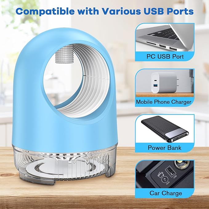 Indoor Fruit Fly Trap, Fan Powered Bug Catcher for Home, Effective Traps for Fruit Flies, Gnats, Mosquitoes & Moths (Blue)