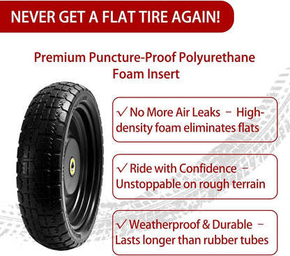 13" Flat-Free Tires and Wheels Replacement Gorilla Cart, 4.00-6 Flat-free Solid Tires for Garden Carts, Wheelbarrows & Yard Trailers - with 5/8" Bearings, 2.1" Hub Offset(4-Pack)