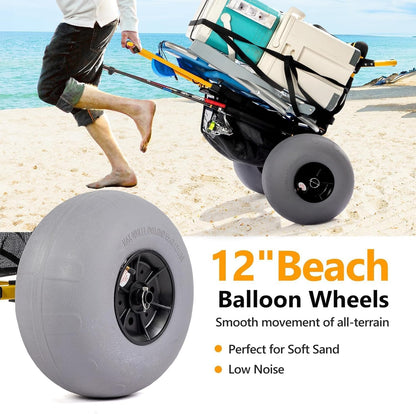 Beach Trolley Cart, Foldable Heavy-Duty Beach Wagon Cart with 12 Inch Wheels for All-Terrain Outdoor Camping