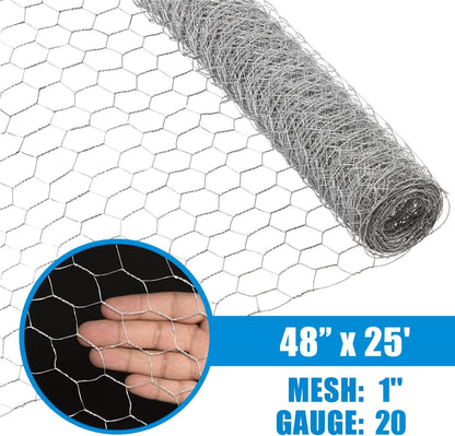 Fencer Wire 20 Gauge Chicken Wire Fence, Galvanized Poultry Hexagonal Netting Crafting, Chicken Coops & Rabbit Rodent Cage, 1-Inch Hex Grid (4 ft. x 25 ft.)
