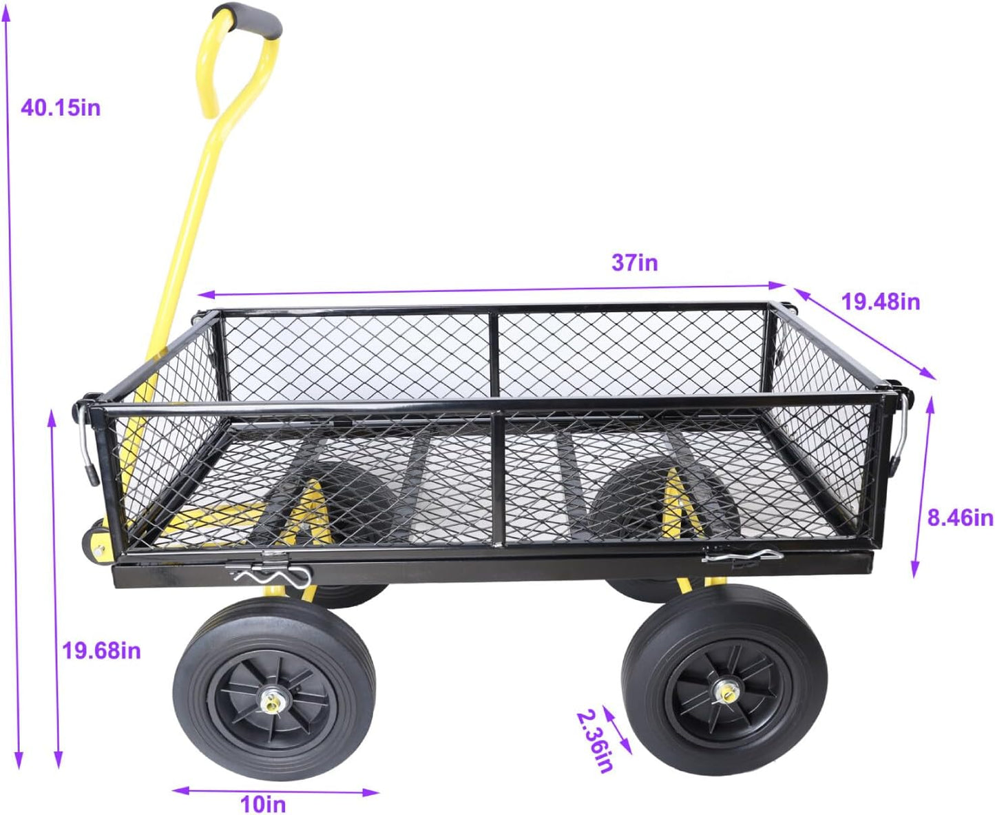 Heavy-Duty Solid Tire Garden Dump Cart - 4.86 cu. ft. Yard Wagon Cart with 600 LBS Capacity & Spacious Mesh Bed (37" x 19.5") - No-Flat Tires, Utility Wagon