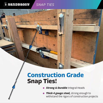 16" x 4 ¾" Standard Snap Ties for Concrete Forms (Short End) - 1" Plastic Cones, Integral Heads - 2:1 Safety Factor, 2,250 lbs Working Load - Construction Grade 4 Gauge Steel (Short End, 100, Count)
