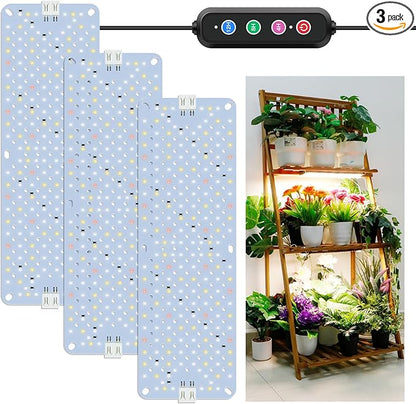40W Ultra-Thin Panel Full Spectrum Grow Lights, 576 LEDs Plant Grow Light for Indoor Plants with Daisy Chain Function, Grow Lights for Seed Starting with 4/8/12H Auto On/Off Timer (3pcs)
