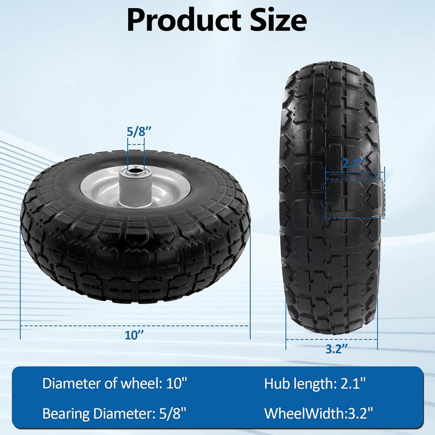 10-Inch 4.10/3.50-4 Tire and Wheel Flat Free, Heavy Duty Solid Replacement Tire with 5/8" Bearings, for Wheelbarrows Hand Trucks Dollies Trolleys Generators, (2-Pack) (Gray)