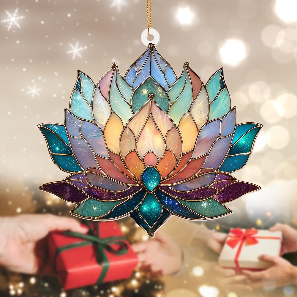 Lotus Stained Glass Acrylic Ornament – Colorful Lotus Flower Suncatcher for Windows, Christmas 2025 Ornament, Holiday & Spiritual Home Décor, Unique Handmade Gift(Sun-24)