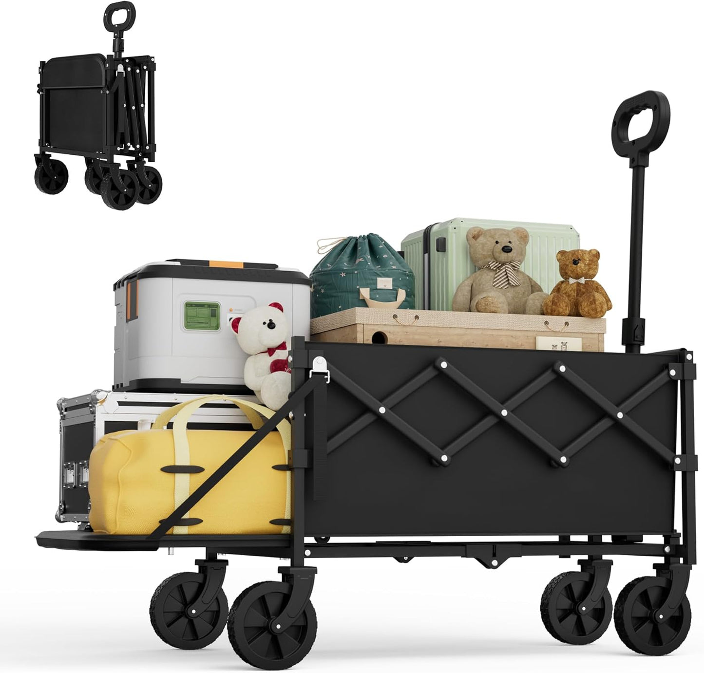 Collapsible Wagon with Tailgate, Wagons Foldable with 350lbs Capacity, Lightweight Portable Utility Wagon Cart for Shopping Camping Sports Garden (Black)