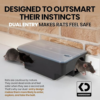 Köder-Discount Mouse & Rat Bait Station (Bait Not Included) – 2 Lockable Rat Bait Stations with Clear Lid & Dual Entry – Weather-Resistant, Tamper-Proof Rodent Trap (8.7 x 5.5 x 3.1)