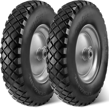 MaxAuto Wheelbarrow Tires 4.80 4.00-8 Flat-Free 4.80/4.00-8 Tire and Wheel w/Grease Fitting, 3" Centered Hub, 3/4" Bearings, 4.80 4.00-8 Tire for Hand Truck, Trolley, Garden Cart, Wagons, Gray