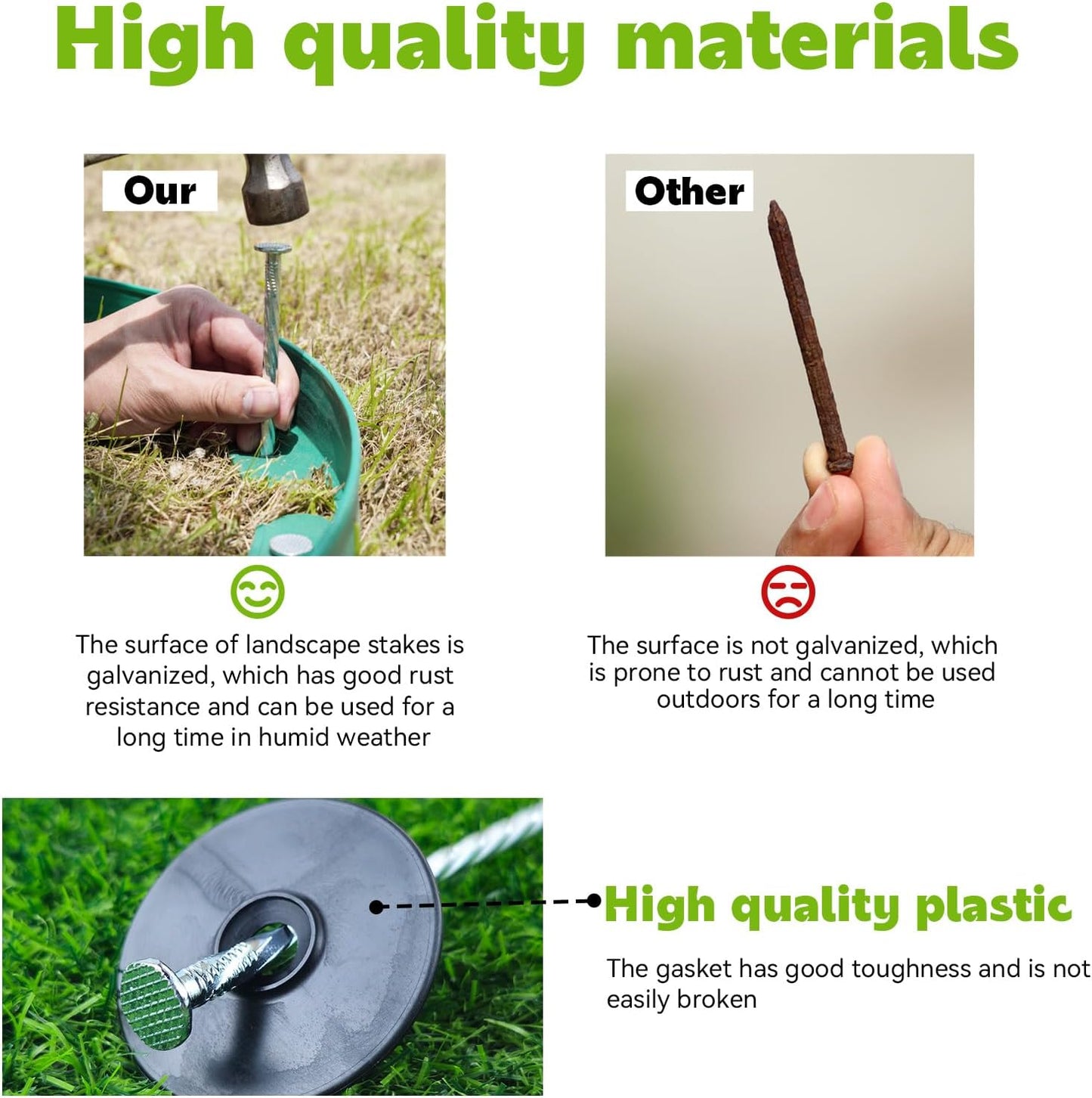 50 Pack 10-Inch Spiral Landscape Stakes wifh 50 Gasket, Heavy Duty Galvanized Metal Garden Landscape Stakes Kit for Securing Weed Barrier, Landscape Fabric, Artificial Grass, Floor Mat