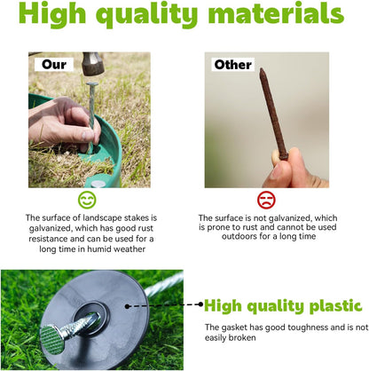 50 Pack 10-Inch Spiral Landscape Stakes wifh 50 Gasket, Heavy Duty Galvanized Metal Garden Landscape Stakes Kit for Securing Weed Barrier, Landscape Fabric, Artificial Grass, Floor Mat