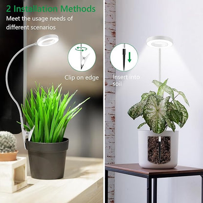 Grow Light, LED Full Spectrum Plant Light for Indoor Plants, 2 Mounting Methods Clip or Plug, White Halo Plant Growing Lamp with 3 Light Modes, 6/12/16H Timer, 5 Level Dimmable