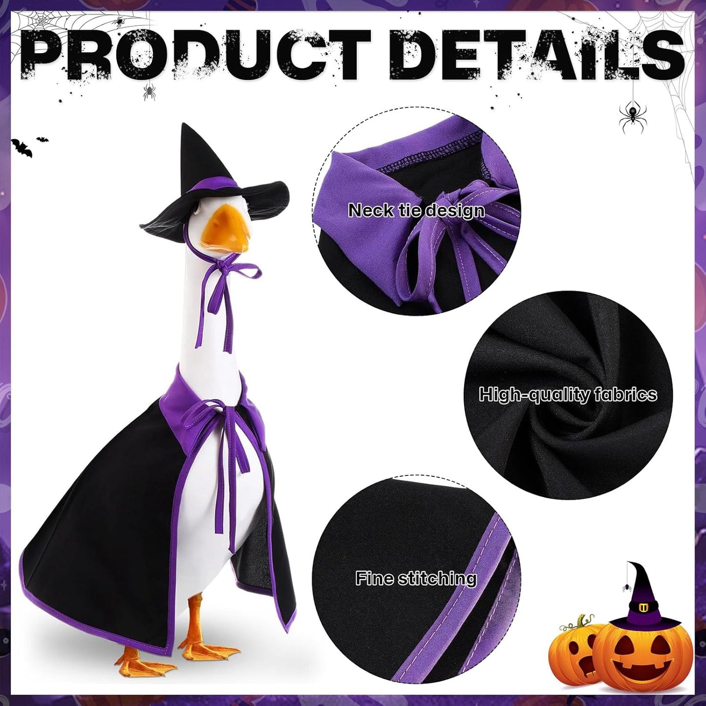 Halloween Porch Goose Outfit Set for 23'' Plastic Statue Lawn Porch Goose Clothes with Cloak Hat Costume for Indoor Outdoor Patio Yard Lawn Art Decor(Purple)