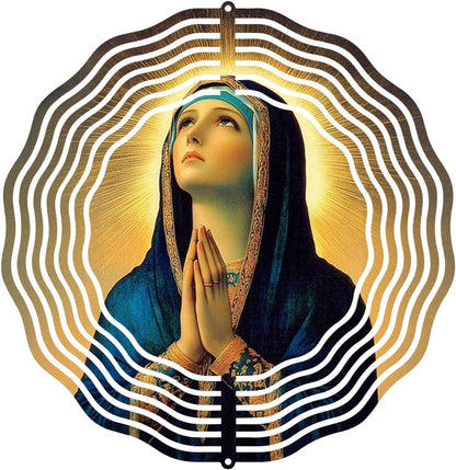 Virgin Mary Prayer Wind Spinner, Metal Wind Spinners Outdoor Indoor, Religious Virgin Mary Hanging Garden Decor for Outside, Stainless Wind Spinners for Yard and Garden 10 inch 3D (25.76X25 CM)