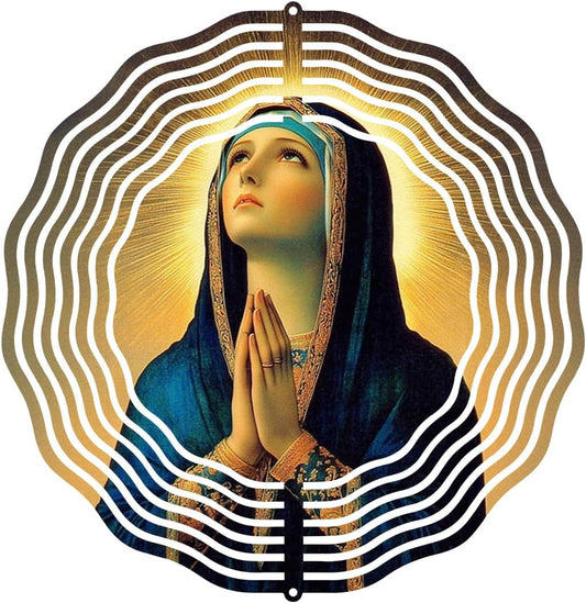 Virgin Mary Prayer Wind Spinner, Metal Wind Spinners Outdoor Indoor, Religious Virgin Mary Hanging Garden Decor for Outside, Stainless Wind Spinners for Yard and Garden 10 inch 3D (25.76X25 CM)