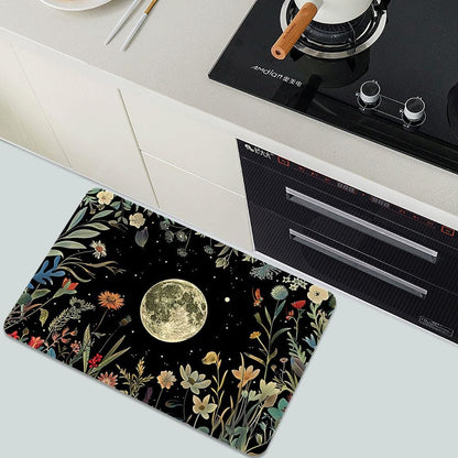 Bath Mat-Bathroom Rug，Moon Surrounded by Wildflowers-Absorbent Non Slip Quick Dry Stain Resistant Easy to Clean Care Shower Rug for Bathtub Shower Room 17×27.5Inch (43 * 70cm)