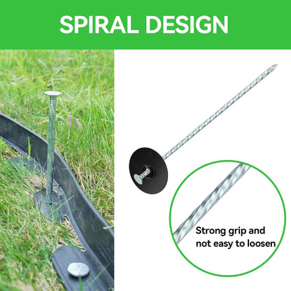 8 Inch Heavy Duty Landscape Stakes with Gasket Caps - 50 Sets Galvanized Spiral Garden Landscape Stakes Kit for Securing Weed Barrier Fabric, Artificial Turf, Tent and More