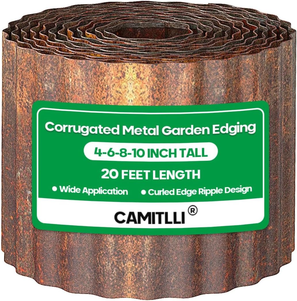 Corrugated Metal Garden Edging, Sturdy Tall Landscape Edging Borders, Perfect DIY for Flower Beds, Lawn and Pathway,Tree Surrounds,Paver Edges (Pre-Rusted, 8"×20FT)