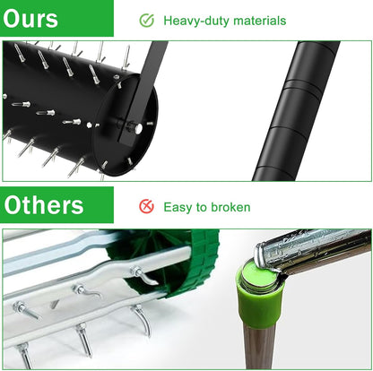 Rolling Lawn Aerator Manual Aeration Tool Heavy Duty Grass Dethatching Aeration Tool with 60 Inch Handle for Yard Garden Lawn Bearing Design, Labor Saving