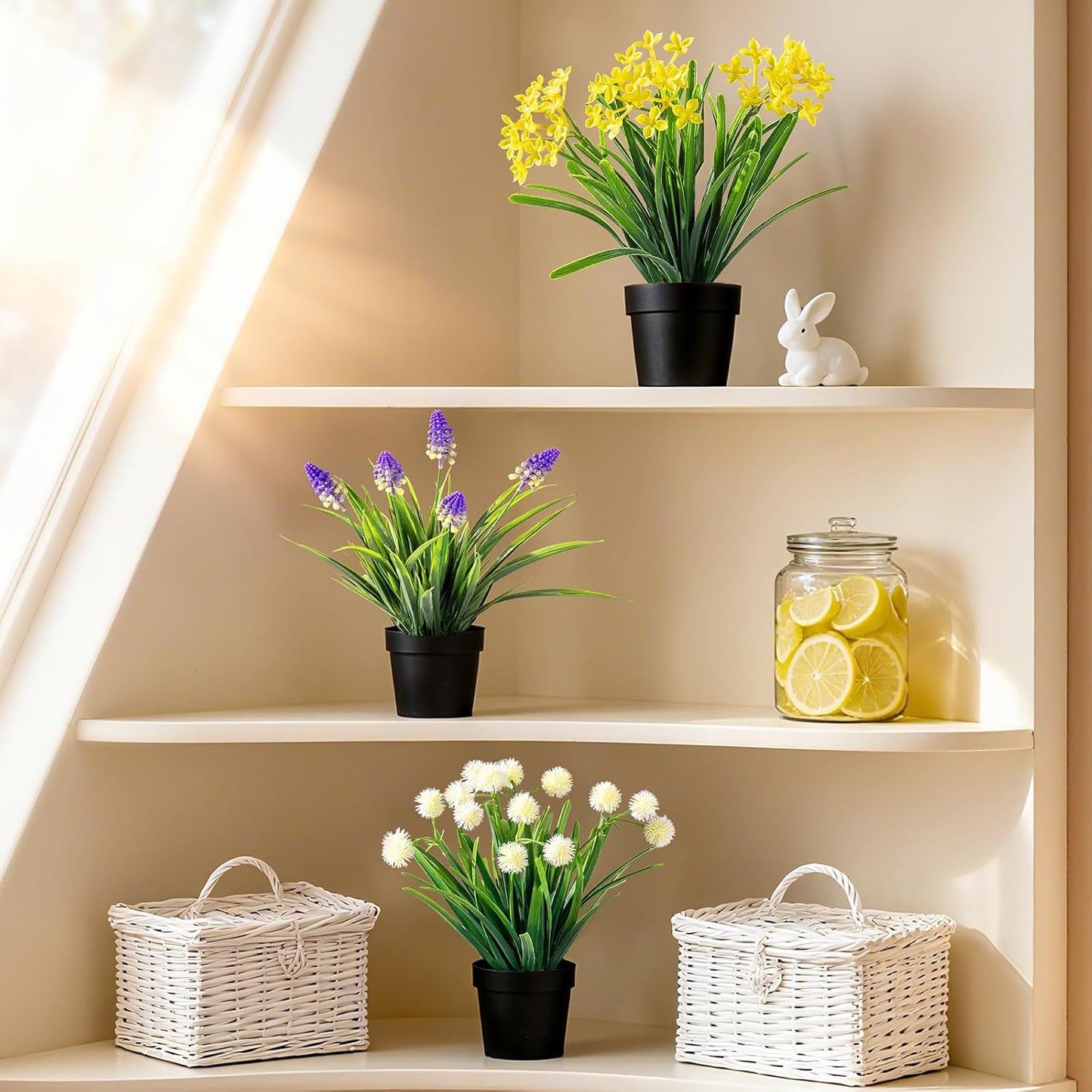 3 Pack Fake Small Plant Artificial Potted Flowers for Home Decor Fake Flower Plant Greenery Mini Faux Plant for Indoor Bedroom Living Room Office Shelf Bathroom Farmhouse Decor (Type 8)