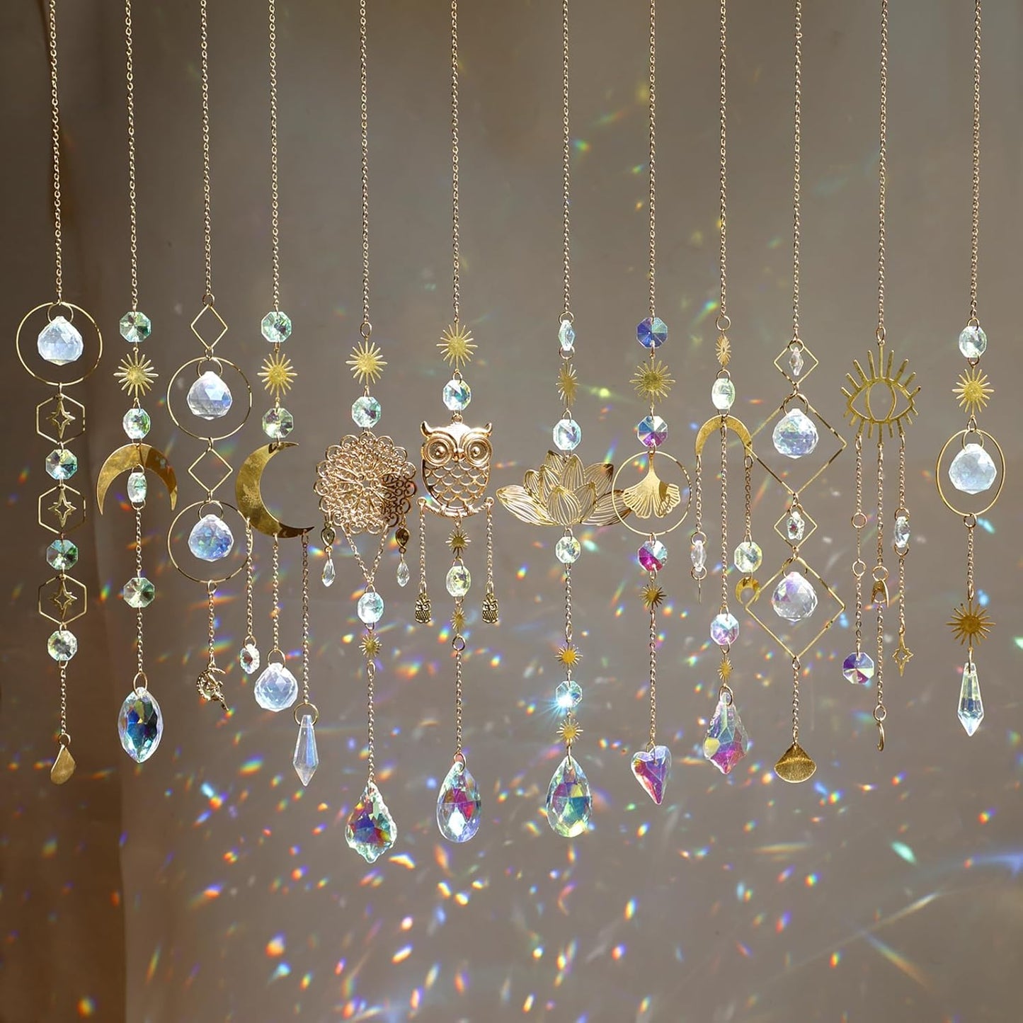16 pcs Crystal Suncatcher, Colorful Suncatchers Sun Catchers Indoor Window Hanging Ornaments for Home Garden Ceiling Christmas Party Wedding Indoor Outdoor Decoration Prism Rainbow Maker