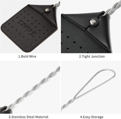 Trieez 2 Pack Sturdy Leather Fly Swatter - 17.5” Heavy Duty Flyswatter with Durable Metal Handle, Rustic Bug Swatter for Flies, Bees, and More - Black