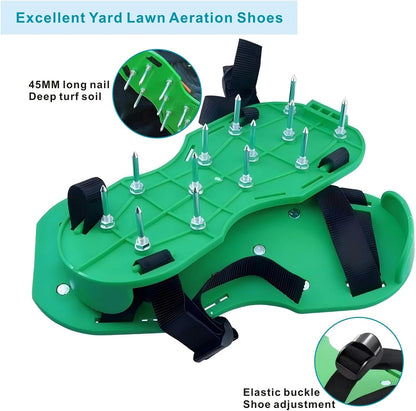 Lawn Aerator Shoes Upgrades Aeration Shoes for Lawn Heavy Strap Spike Shoes for Grass Soil Aerating Spikes Tool (Green)