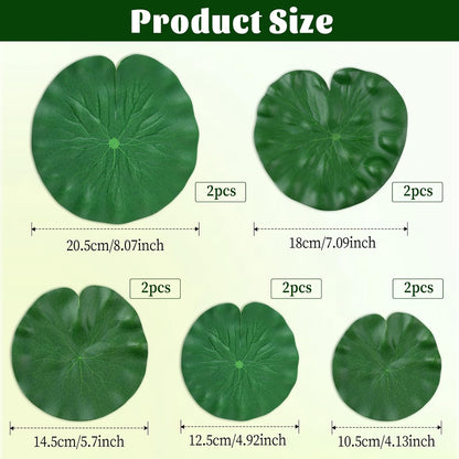 10Pcs Floating Lily Pads for Ponds - 5 Sizes Artificial Lotus Leaves, Realistic EVA Foam Decorative Pads for Pool, Fountain, Garden, Aquarium Decor