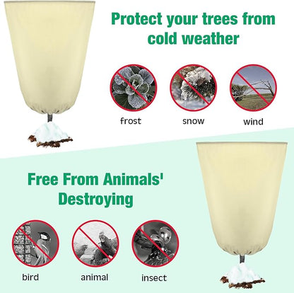 4 Pcs Plant Covers Freeze Protection 35.4" x 59" Winter Frost Blankets for Outdoor Plants with Zipper Drawstring Frost Cloth Freeze Covers Warm Shrub Jacket for Fruit Tree Potted(Beige)