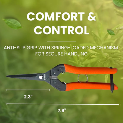 Saboten 7.9" Professional Japanese Harvesting Shears – Straight Blade, Stainless Steel with Fluorine Coating, Spring-Loaded, Ergonomic Grip – forest Originals, Made in Japan