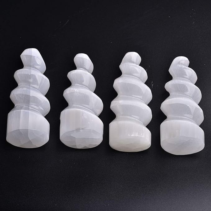 JIC Gem 4 pcs Selenite Tower Spiral Crystal Skyscraper 4" Tall White Healing Stones Home Decoration