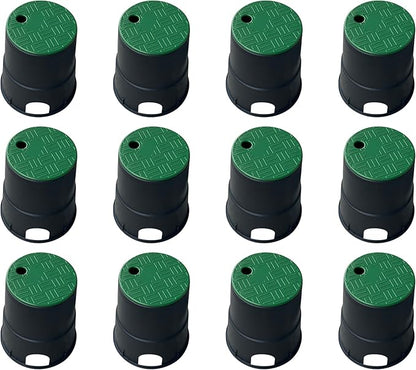 12 Sets Durable PP Valve Boxes-Anti Slip 6 In Circular Sprinkler Valve Box, Plastic Round Irrigation Valve Box for Garden Yard Outdoor Lawn Grassland Ground Farm,Green&Black Water Meter Box